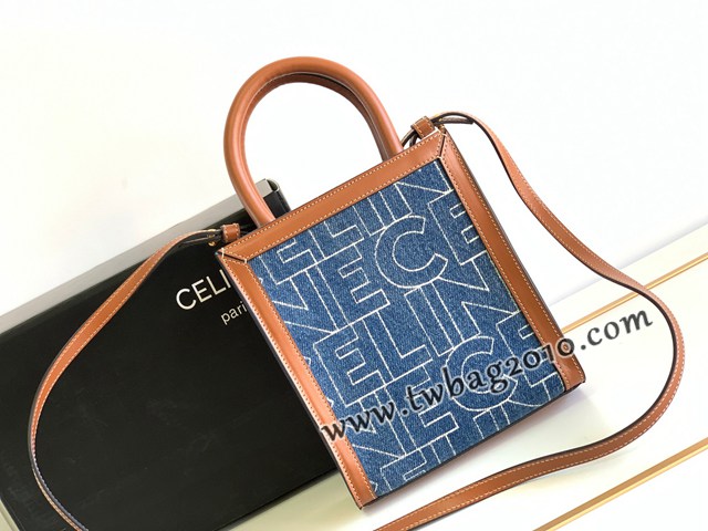 Celine專櫃2023新款牛仔布字母印花托特購物袋 賽琳帆布系列迷你托特 sldj2381